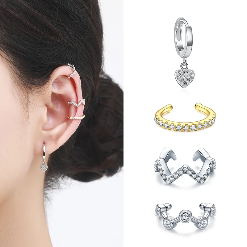 

YANLOK Vintage Round-Shape Bright Zirconia Geometric Clips Earring 925 Sterling Silver Ear Cuff for Women 1PCS Jewelry Gift