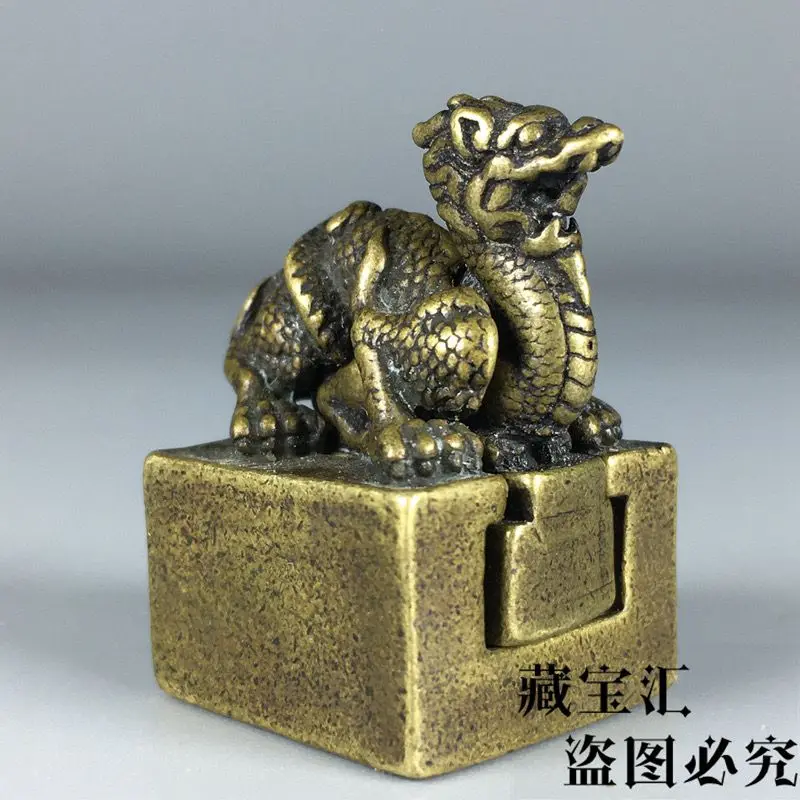 Azure Dragon Overprint  2-piece set Seal Stamp Statue Sculpture Figurines Home Garden Decoration Statues