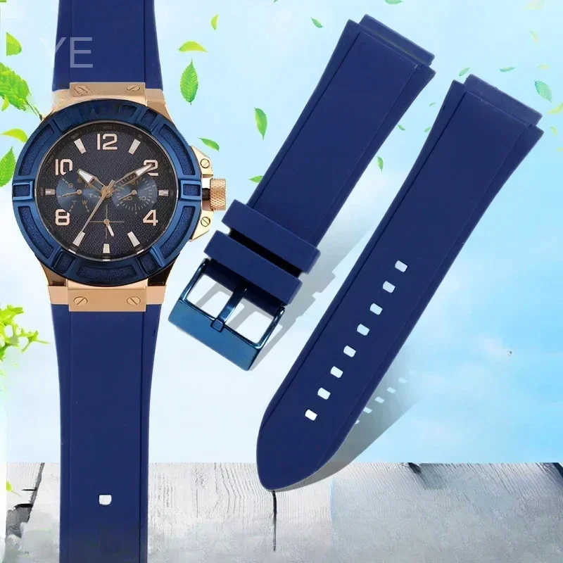 حزام ساعة من السيليكون مصنوع بدقة لـ Guess W0247g3 W0040g3 W0040g7 حزام واجهة محدب رياضي مريح مقاوم للماء 22 مم