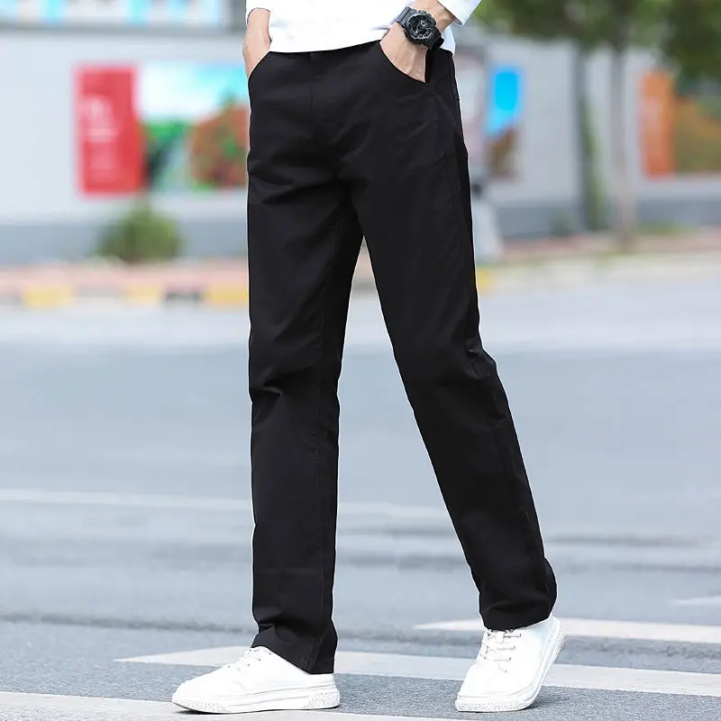 Spring Summer Men\'s 2023 Oversized Solid Pure Cotton Casual Straight Tube Loose Wide Leg Long Fashion New in Pants