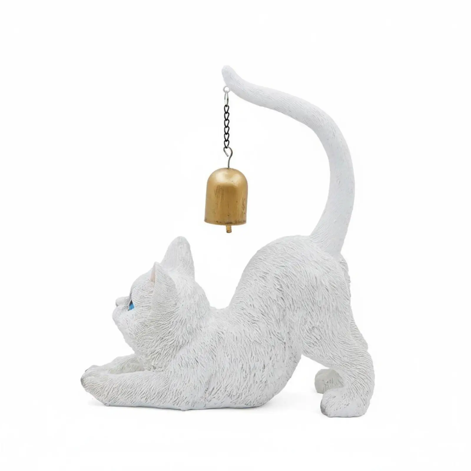 Resin Cat Figurine Decorative Cats Figures Dynamic Pose Bell Chime Tabletop Decoration for Office Desk