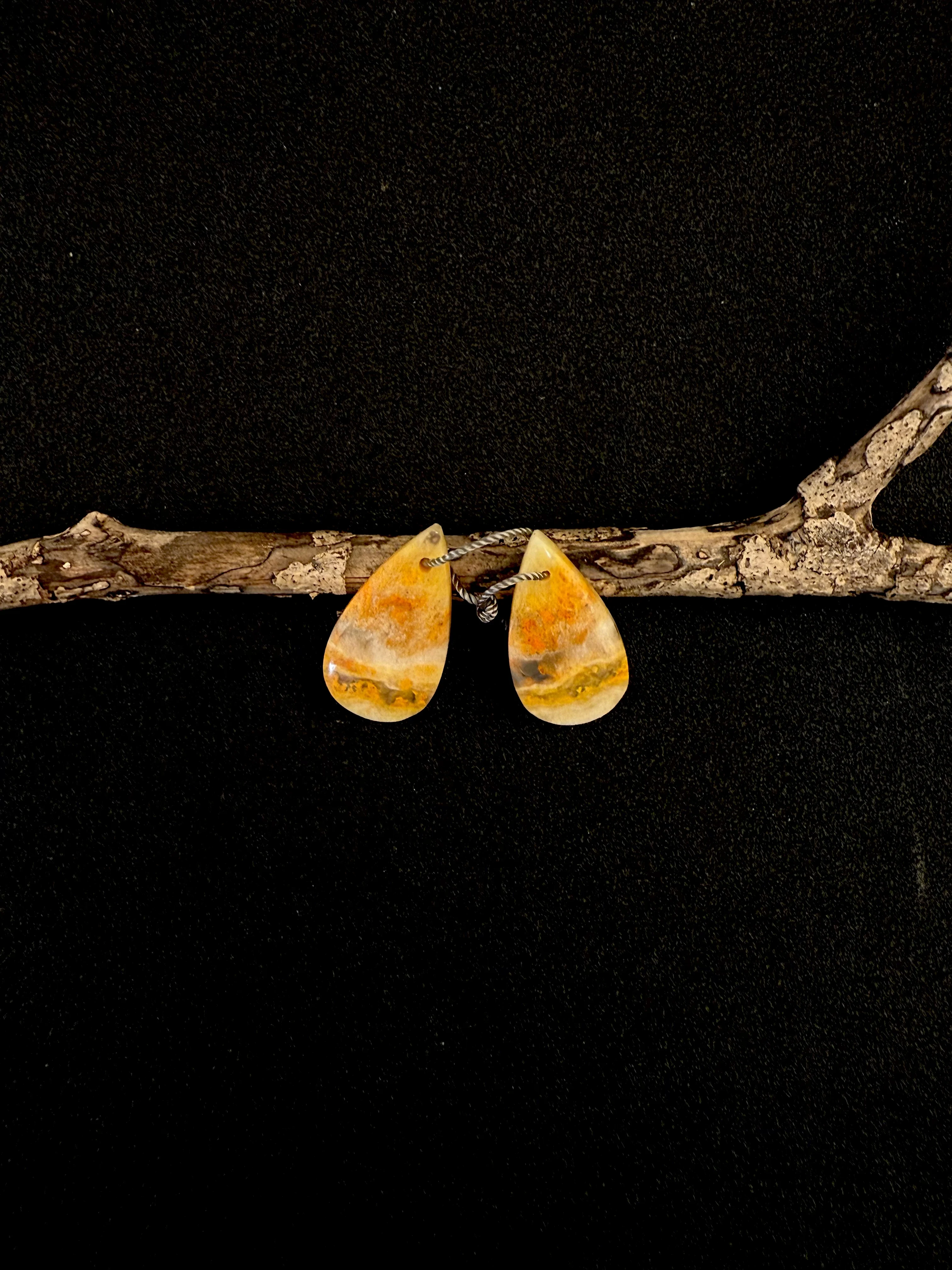 Natural stone Bumble Bee Stone Water Drop Earrings - DIY Handmade Jewelry 23×12×2mm, 4g
