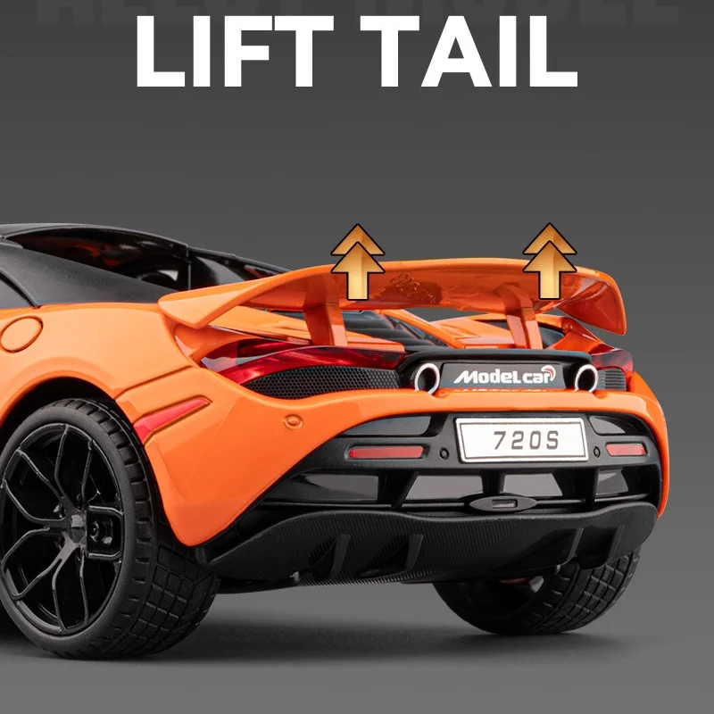 1:18 720S supercoche de aleación modelo de coche sonido y luz tirar hacia atrás juguete para niños coleccionables regalo de cumpleaños