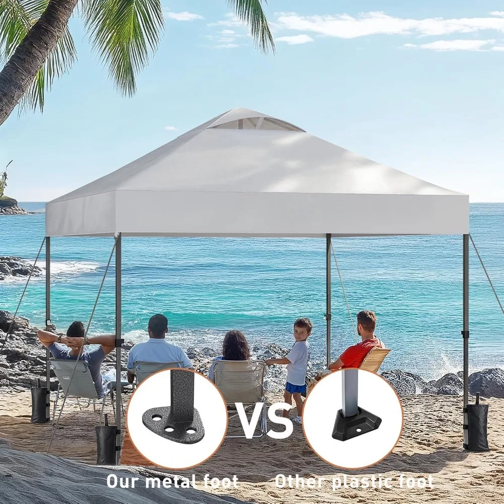 

10x10ft 1-Person Setup Pop Up Canopy Tent - Outdoor Sun Shade for Events, Parties, Camping, with Wheel Cover Bag, Beach Tent
