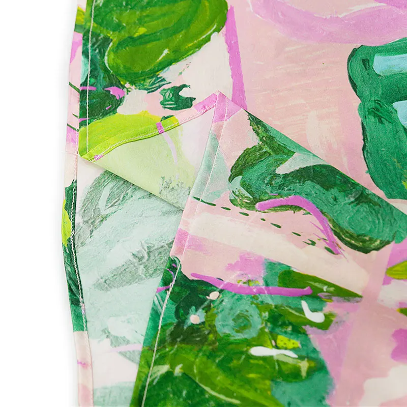 BirdTree-Silk Elegant T-Shirt, O Neck Short Sleeve Graffiti Printed, Women Breathable Casual Loose Top, 2025 Winter New T5N032CC