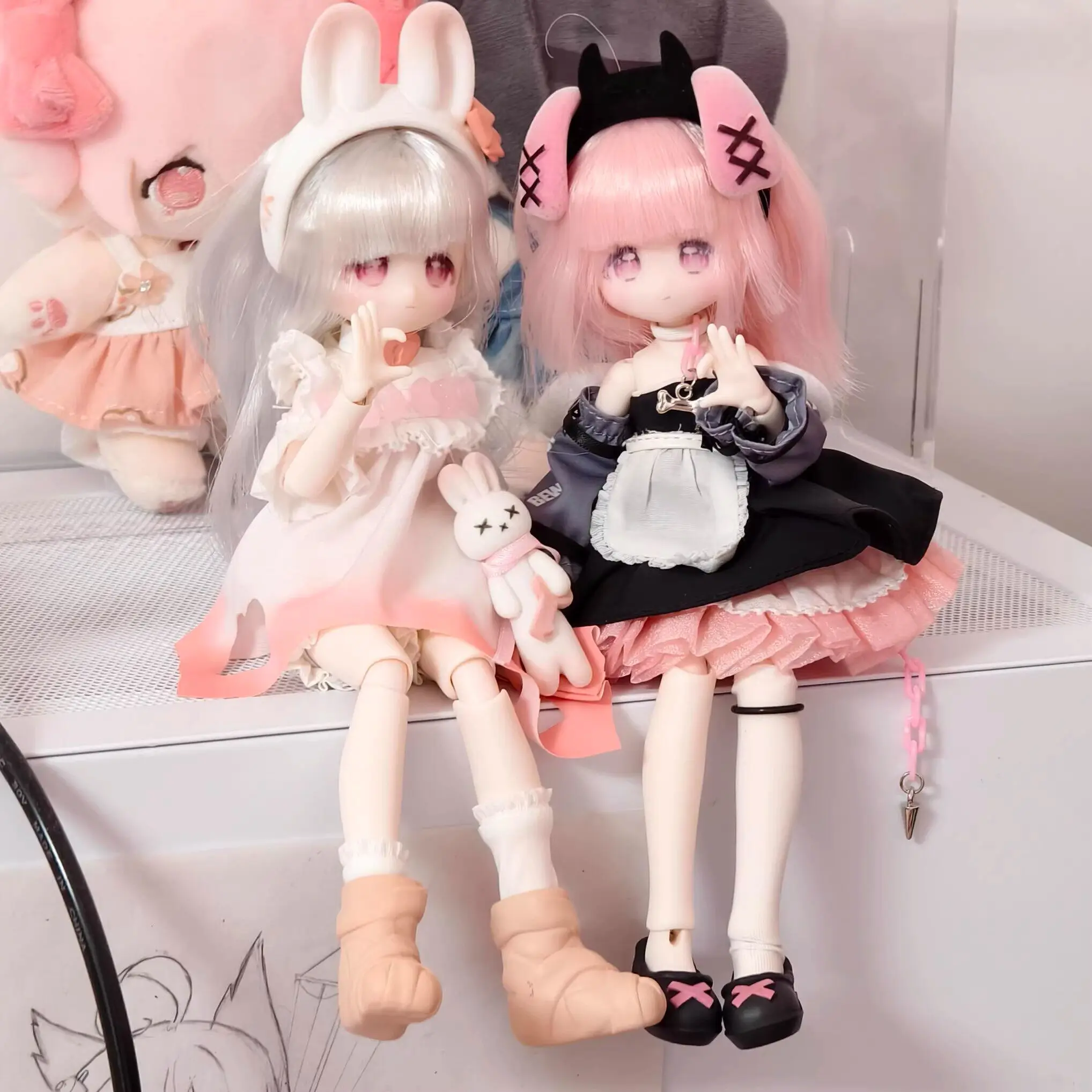 

In stock BJD Doll 1/8 non edible Scale Posable Figure Blind Box Rooted Hair Cat Ear Nurse Style Decoration Collector Girls Gift