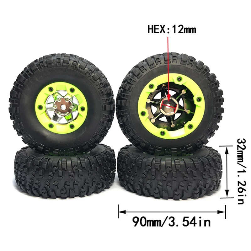 Roue pour Wltoys RC, pièces de mise à niveau de voiture, 90X32mm, 144001, 144010, 124007, 124016, 124018, 124019, 12428, 12423, 12427, 4 pièces