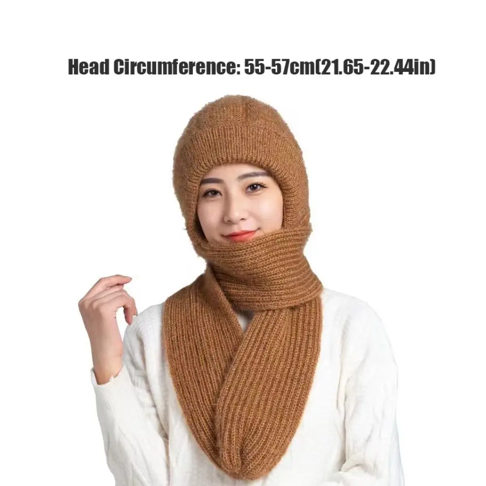 Ear Protection Knitted Skullies Hat Scarf Set Windproof Neck Warmer Cycling Balaclavas Hat Thicken Cross Women Hooded Scarf Mom