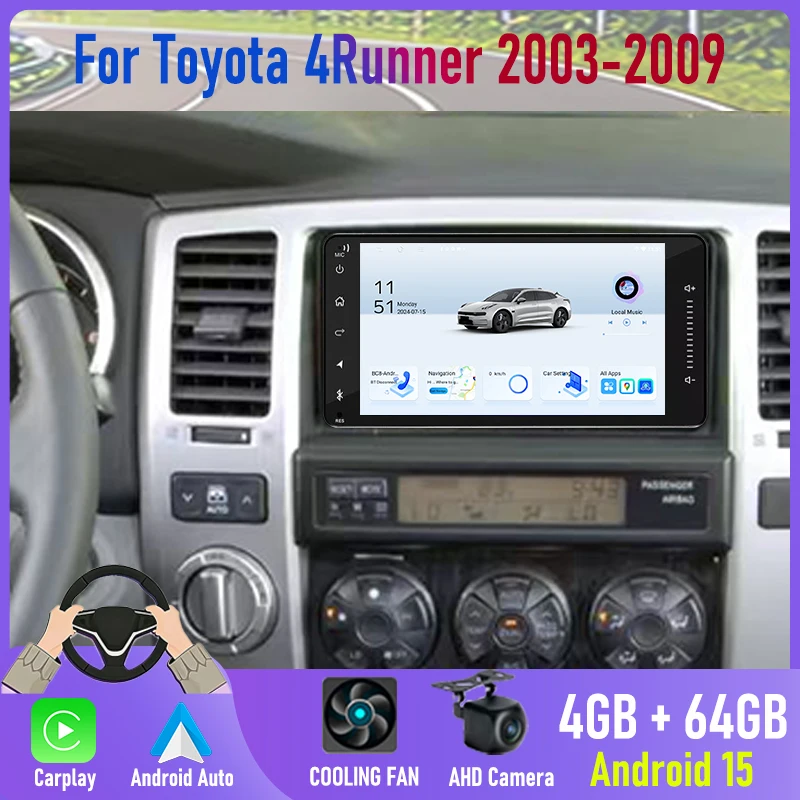 7'' For Toyota 4Runner 2003-2009 Car Radio Android 15 Carplay Wifi GPS Navigation Bluetooth Head Unit with Reversing Camera