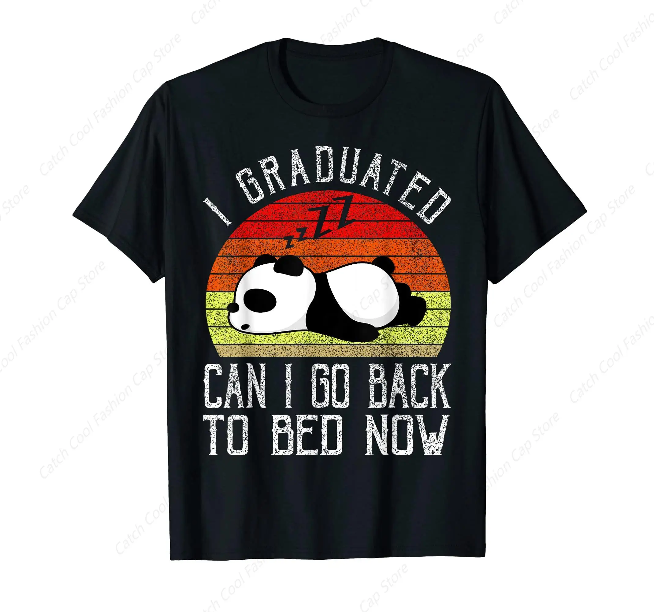 I Graduated Can I Go Back To Bed Now Cute Panda Sleeping T-Shirt Fashion Crew Neck Latest Printed Tops Shirt Cotton Short Sleeve