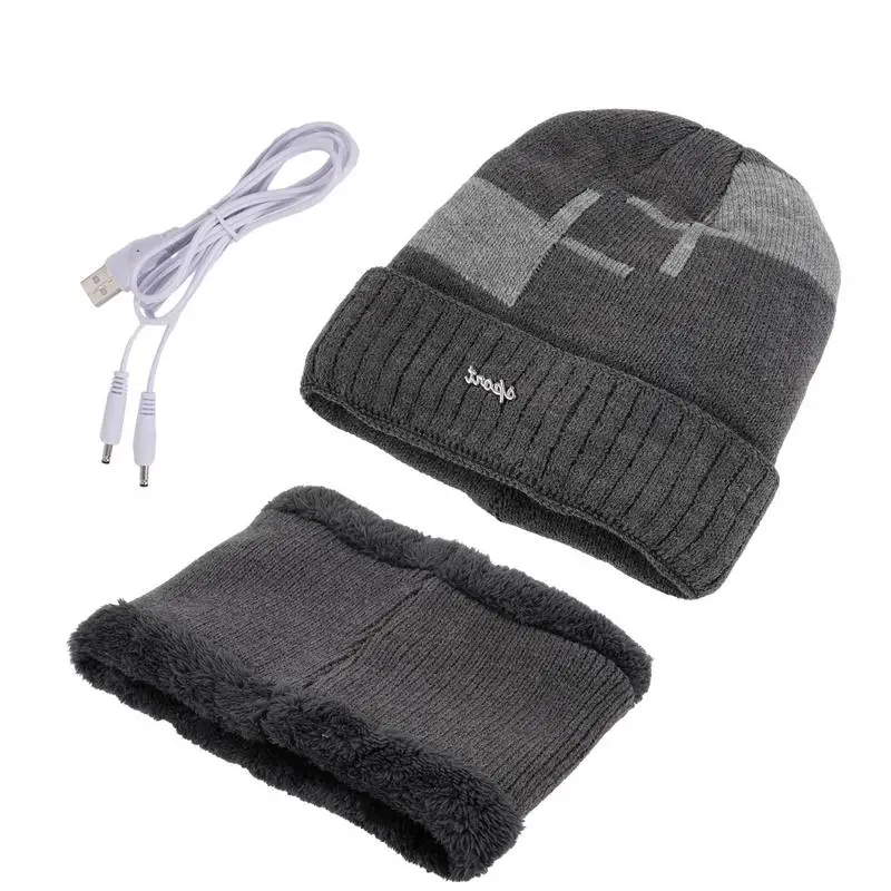 

Heated Beanie Hat Winter Thermal Beanie USB Heated Hat Scarf Set Soft Warm Scarf Pom Knit Hat For Running Skiing Skating Cold