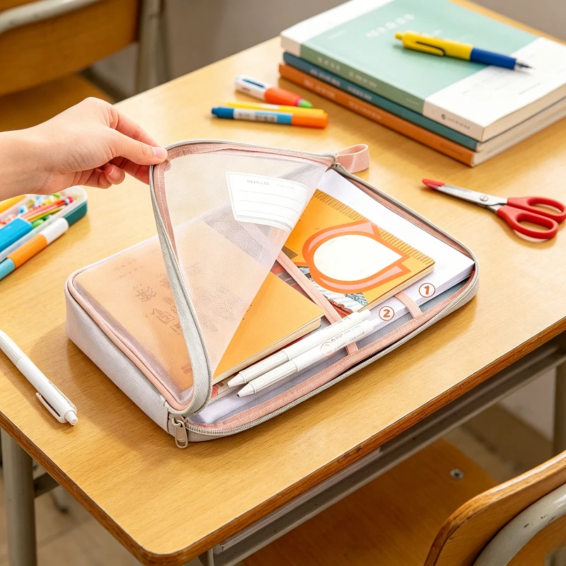 Bolsa Organizadora de Papelería A4 de Gran Capacidad, Doble Capa, con Cierre, Carpetas, Material Escolar y de Oficina