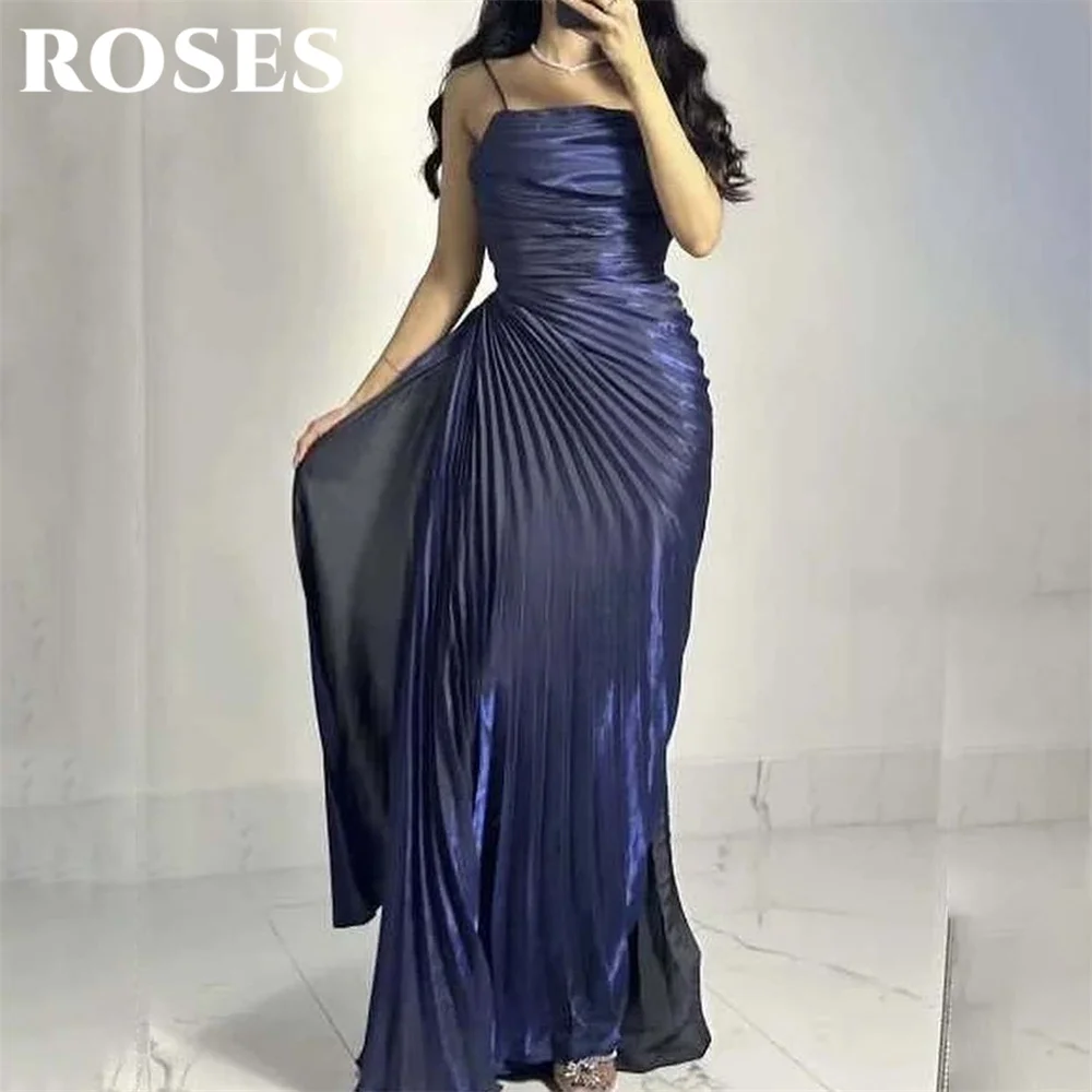 

ROSES темно-синее вечернее платье с пятнами, Саудовская Аравия, ночное платье на бретельках, плиссированные платья знаменитостей со складками и рюшами для женщин по индивидуальному заказу
