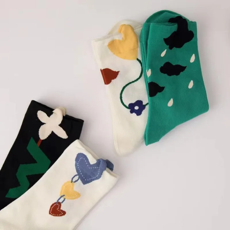 1/4 Pairs New Casual Versatile and Comfortable Girls Socks with Three-dimensional Butterfly Heart Sweet and Clear Midsole Socks