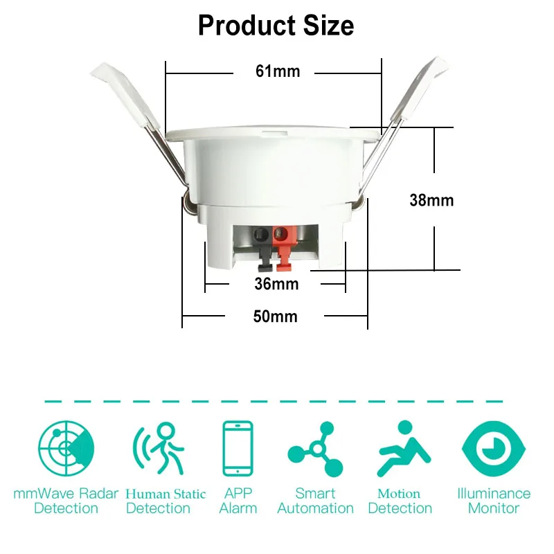 Tuya Smart Life Zigbee / WiFi Millimeter Wave 24GHz Radar Menselijke aanwezigheidsdetector Bewegingssensor Luminantie Afstandsdetector AC