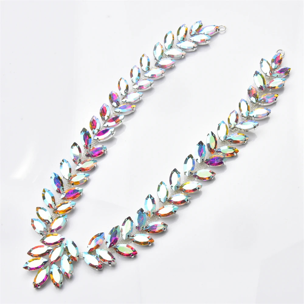 (1Pc)New Colorful Rhinestones Bridal Silver Crystal Applique Glass Diamond Flower Trim For Dress Hair Accessory Diy