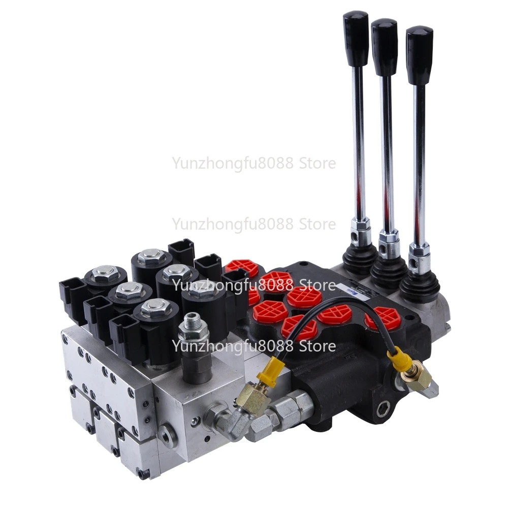 P80-1 Vlvula De Control  crane Integrated manual electro-hydraulic directional control 4 spool valve with 24v solenoid valve