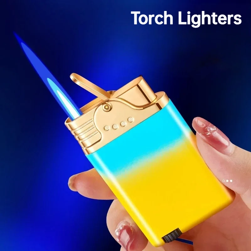 HOT Creative Gradient Windproof Blue Flame Butane Gas Lighter Metal Jet Inflatable Lighters Cigarette Accessories Men's Gifts