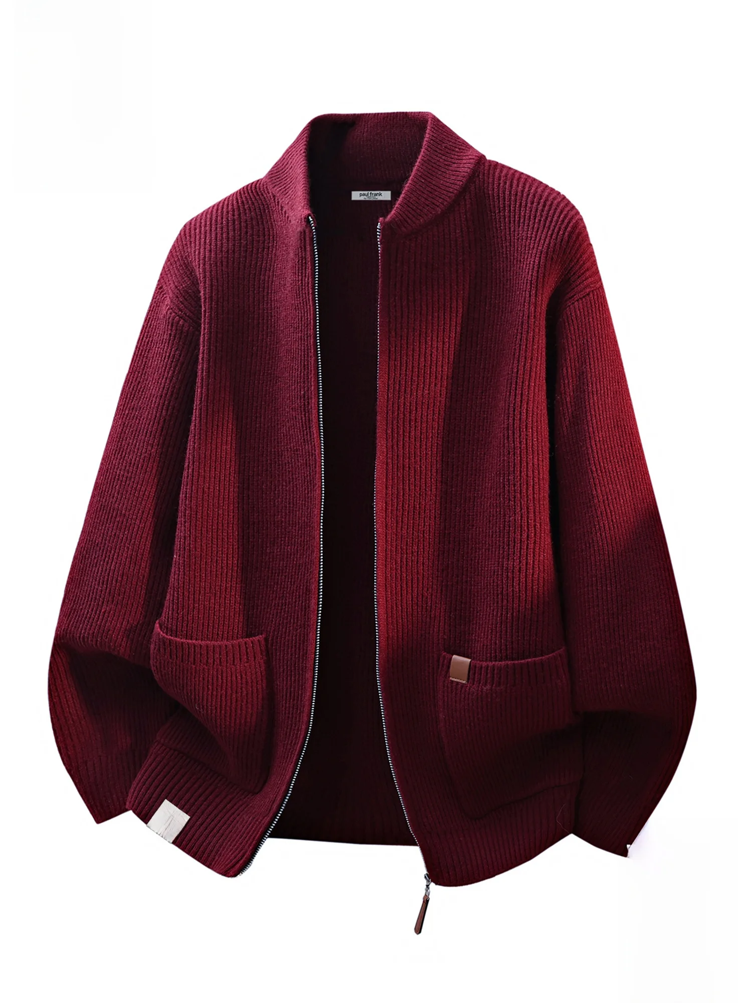 

Мужской вязаный свитер Paul Frank с бейсбольным воротником, красный, осенне-зимний, теплый, однотонный, повседневный, для мужчин