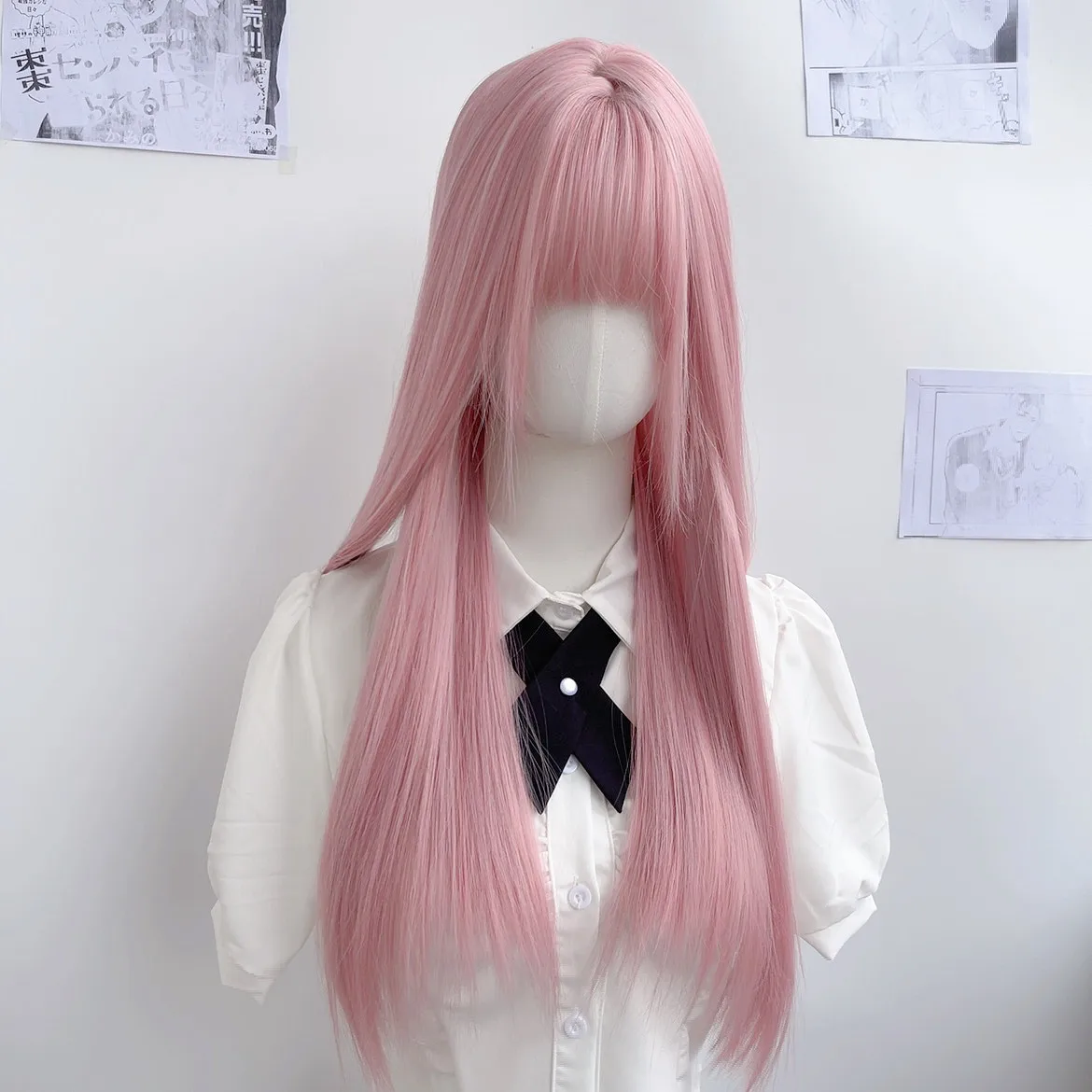 LM Cosplay Hair Wig 24Inch Synthetic Long Straight Pink Wig With Bangs Heat-Resistant For Women - view 3