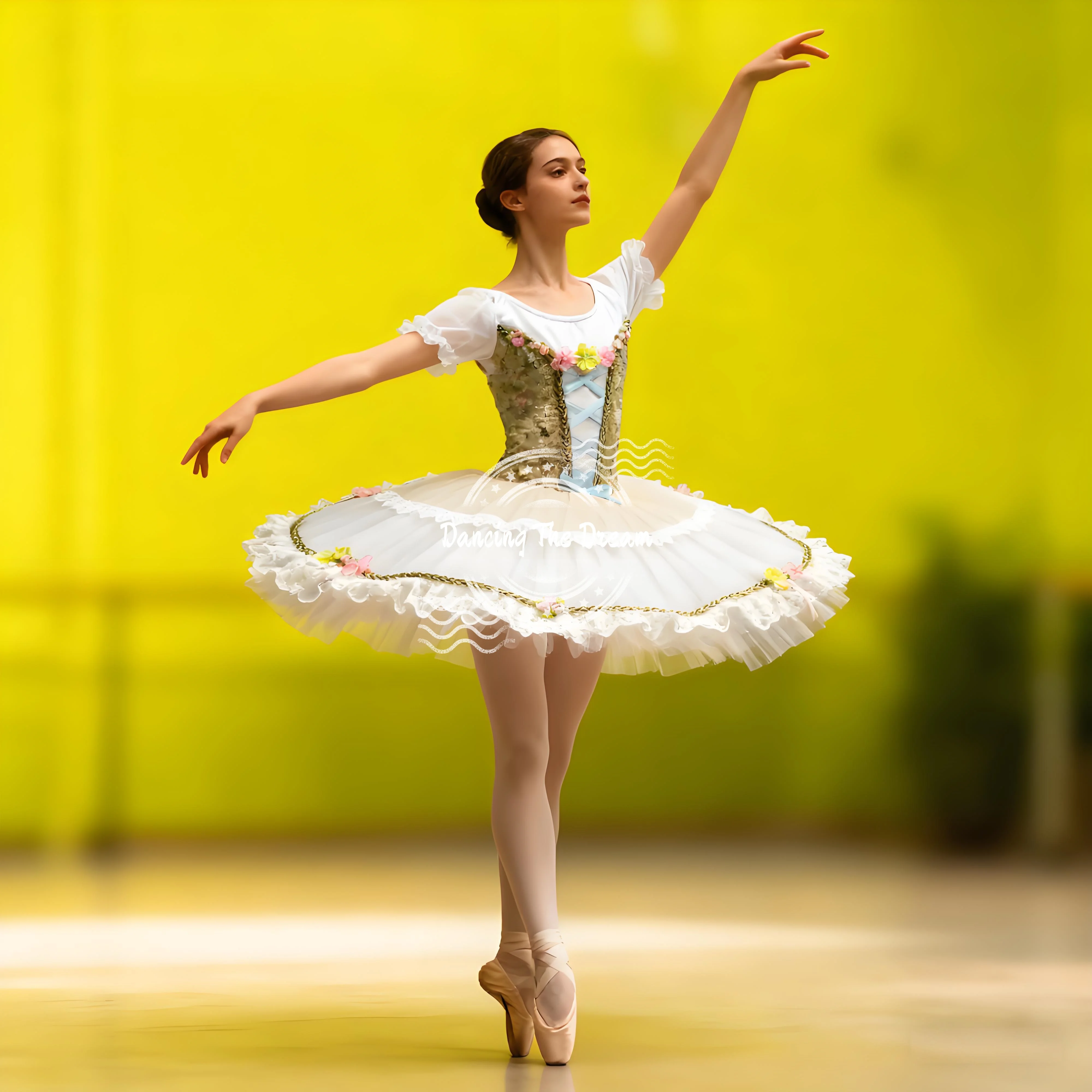 Bloemen verfraaide kanten touw trim ballet tutu jurk