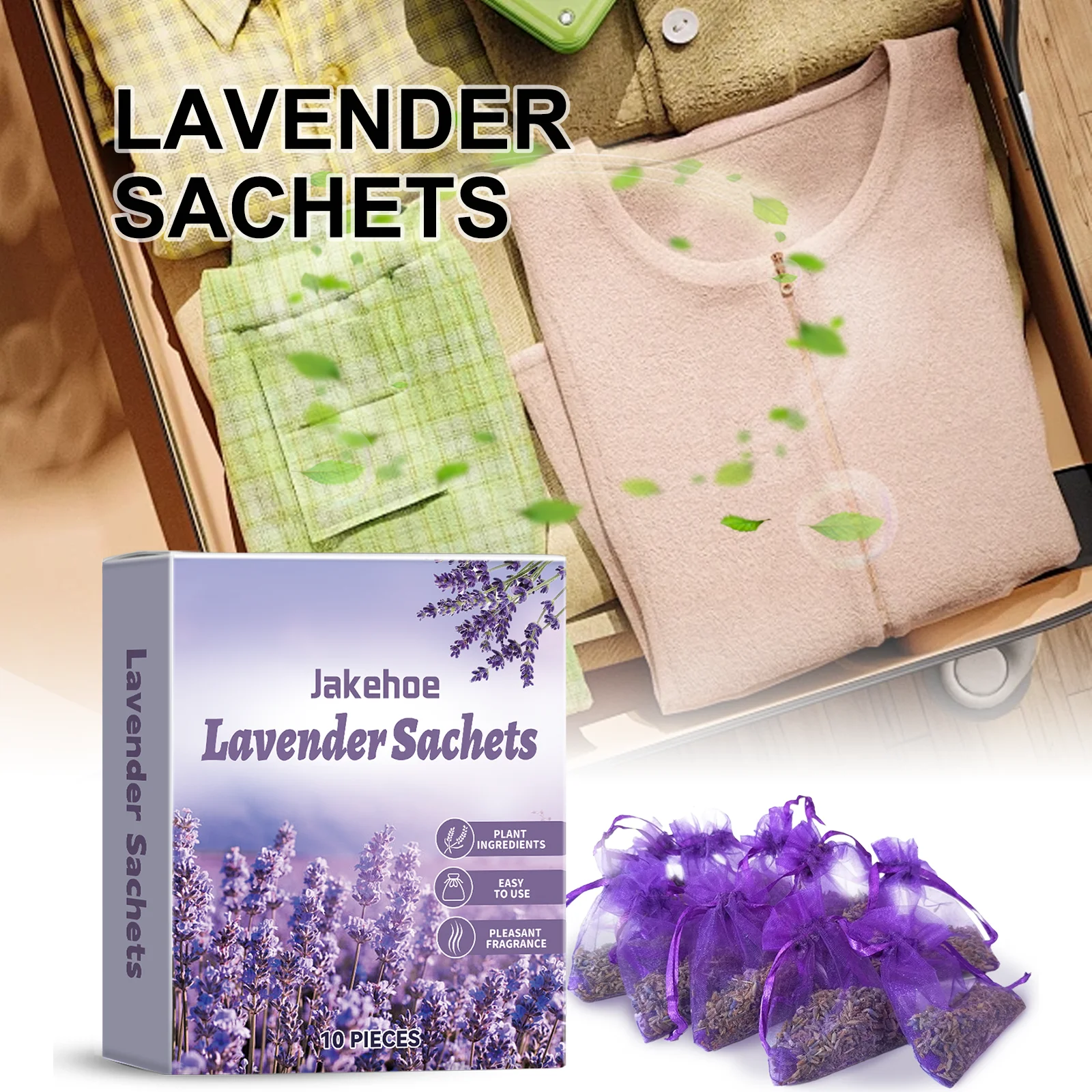 Lavender Sachets for Closet Freshener Natural Air Purifying Bags with Long Lasting Floral Scent Deodorizer for Drawer Car 10 Pcs