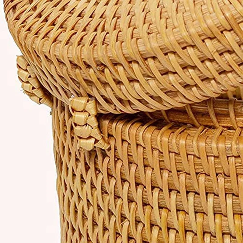2Pcs Rattan Tissue Box Toilet Paper Cover Wicker Decorative Holders with Lid for Storage Single Roll and Tissues-AT35