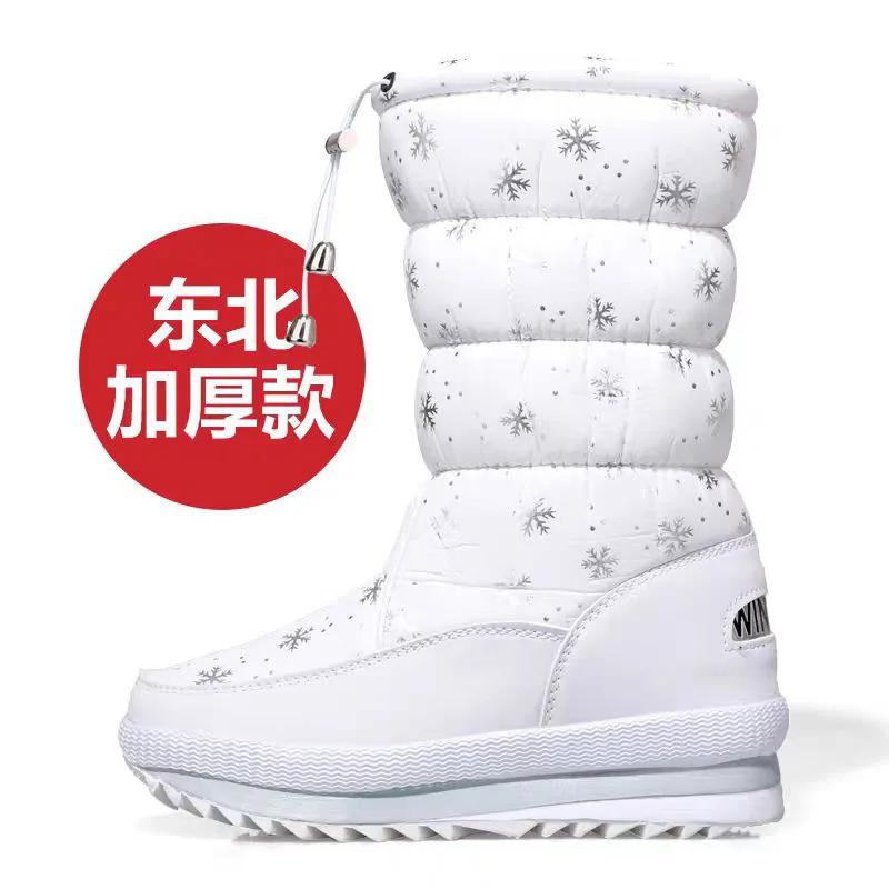 Winter thick women\'s snow boots Warm Plush Mid-calf Boots Non slip Waterproof  Platform Snow Boot Casual Female White shoes