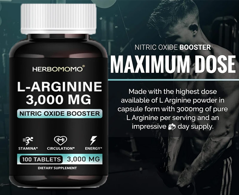 L Arginine 3000mg Tablets Maximum Dose L-Arginine Nitric Oxide Supplement for Supporting Energy - Nitric Oxide Booster