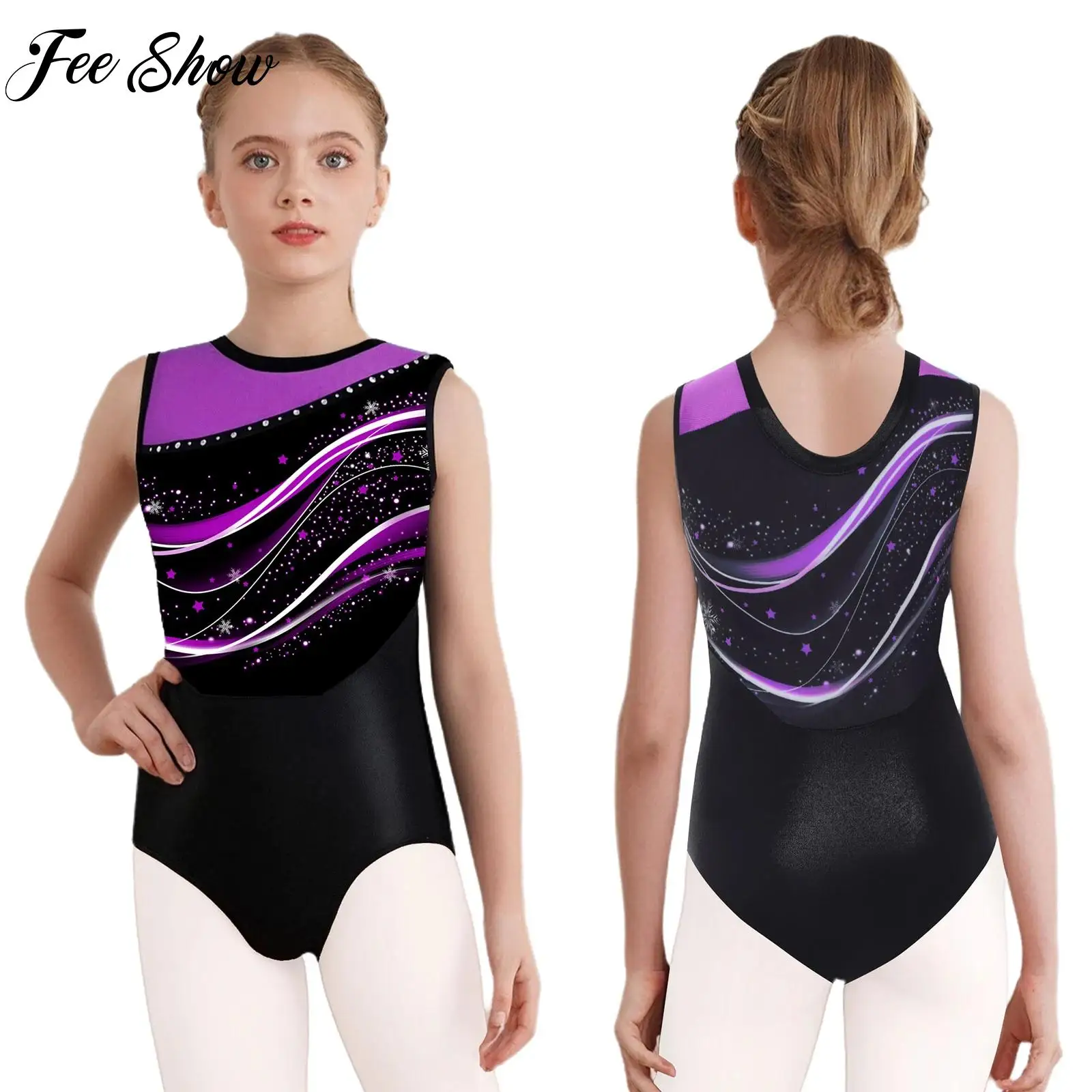 

Teen Girls Gymnastics Figure Skating Leotards Sleeveless Bodysuits Acrobatics Performance Party Ballet Dance Costume Clothing