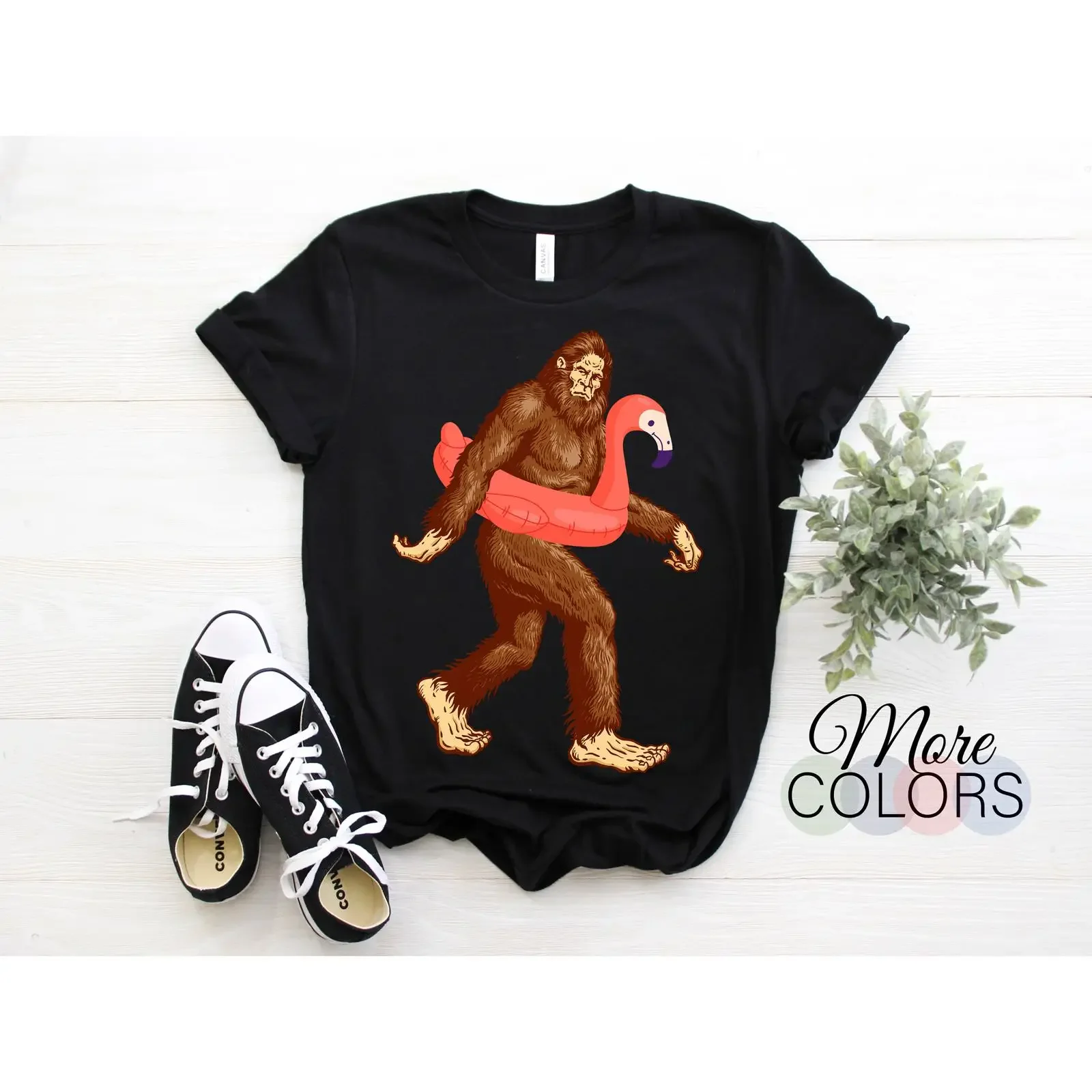 Funny Bigfoot Flamingo Float T Shirt Pool Party Sasquatch Summer Swimming Vacation Holiday For Christmas Birthday vintage Soft