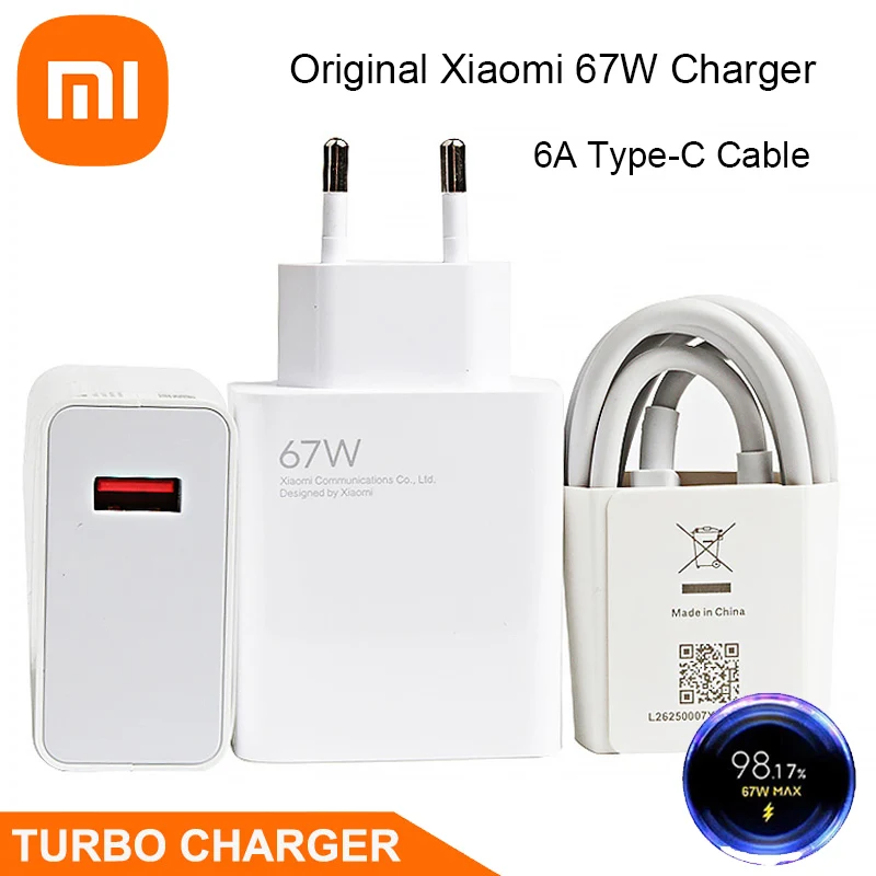 Xiaomi Charger 67W EU Original Fast Charge Power Adapter 6A Type C Cable For Xiaomi 12 11 POCO X5 X4 Pro Redmi Note 9 10 11 Pro