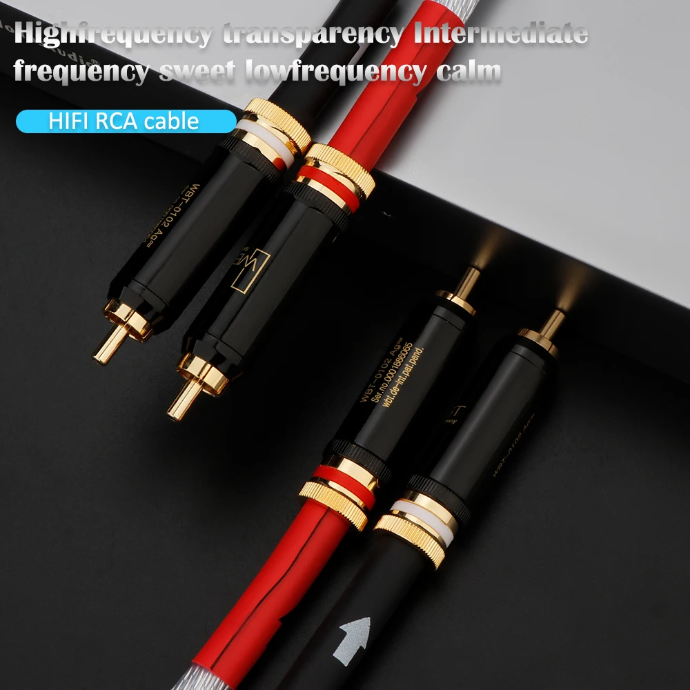 Preffair Cable de interconexión RCA Phono Audiophile chapado en plata de alta gama Cable de Audio HIFI con enchufes RCA soldados WBT chapados en oro