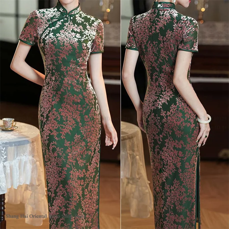 Traditional Chinese Dress Vintage Classic Velvet Jacquard Qipao New Chinese Style Women's Long Cheongsam Sexy Slim Vestidos 4XL