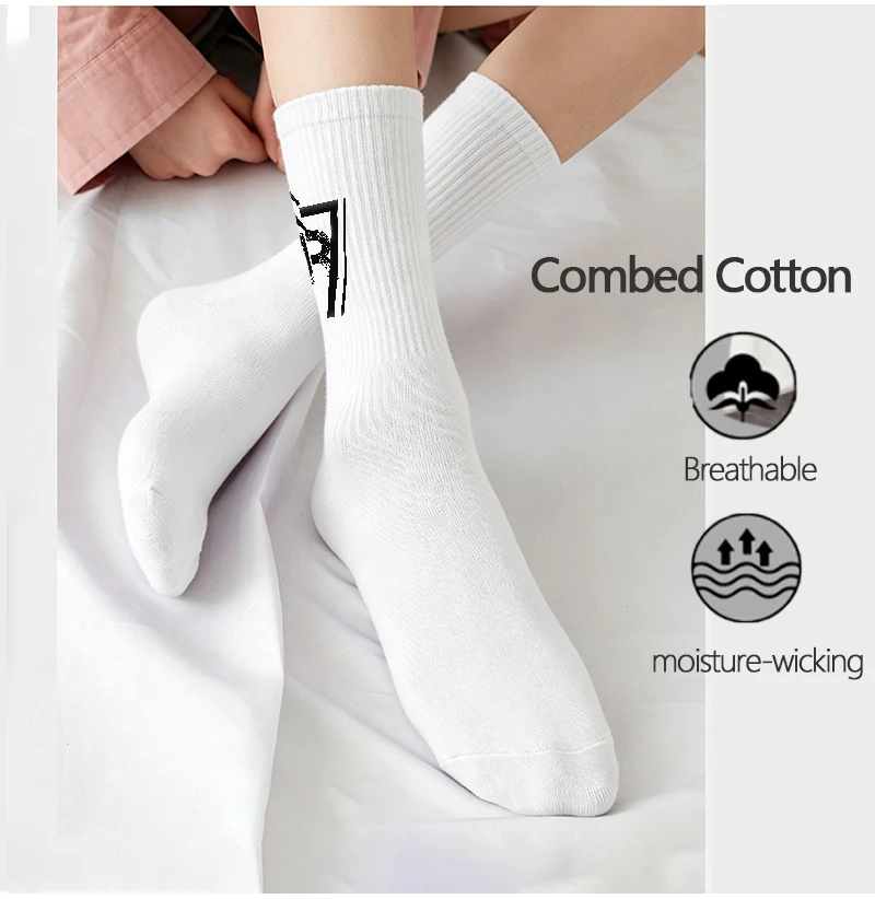 5pairs Cristiano Ronaldo CR7 Men Mid-Tube Socks Football Player Print Cotton Sockings Unisex Autumn Winter Absorb Sweat Socks view 5