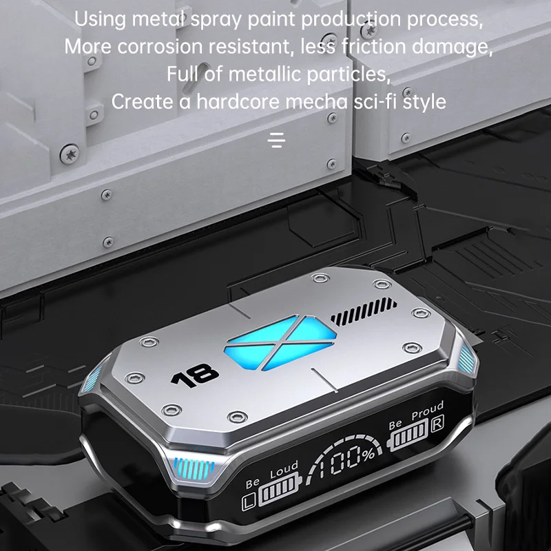 #M41 Wireless Bluetooth Touch Digital Display In-Ear Sports Metal Texture Mecha Wind Dazzle Colour Light Magnetic Suction