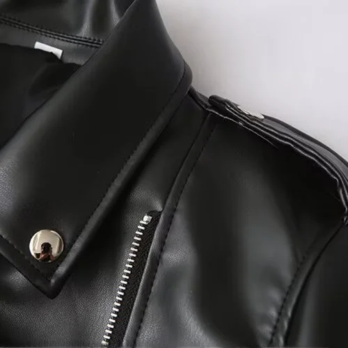 JNLEAOG Women's Faion Motorcycle Sle Leather Jaet Autumn New Design Sensation Artificial Leather Straight Tube pe