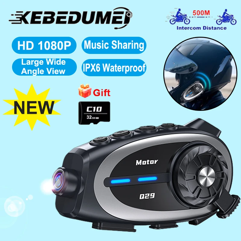 

Motorcycle Helmet Intercom Headset BT5.4 1080P Video Dashcam Wifi Camera Recorder Dvr Wireless Handsfree Call Hd Headphone