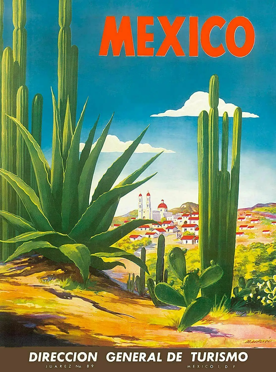 Vintage Retro Mexico Decert Cactus 1950 Travel Art Film Print Silk Poster 24x36inch