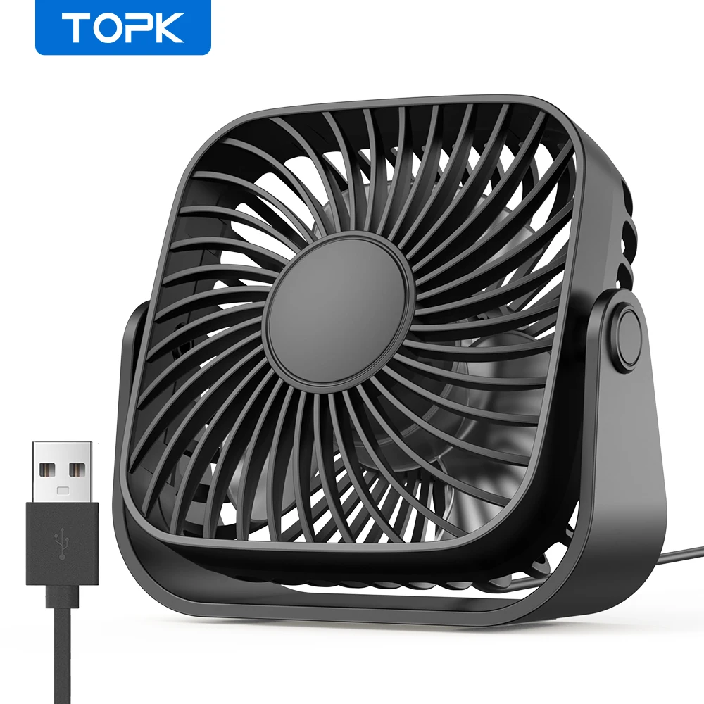 TOPK 4-Zoll-USB-Mini-Ventilator für Camping, 3 Geschwindigkeiten, leiser persönlicher Tischventilator, 360° ° Verstellbare Standventilatoren für Zimmer und Zuhause
