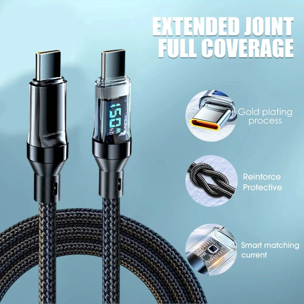 6A USB Type C Cable PD Cable Fast Charging 120W LED Digital Display Nylon Data Cord for Phone Xiaomi Samsung USB C Charge Cable