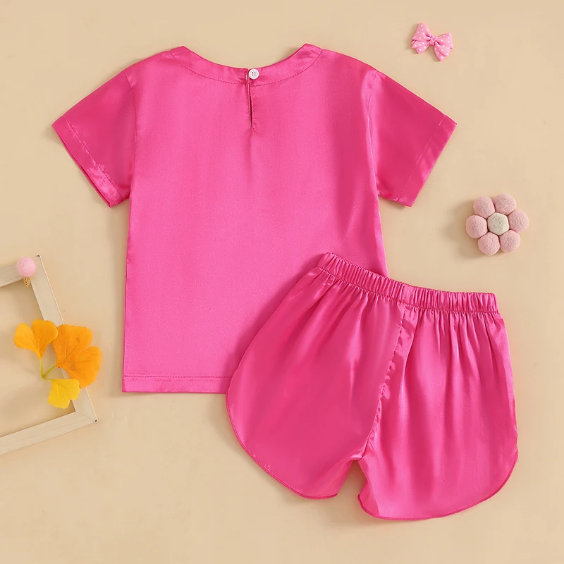 Conjunto de pijama de 2 piezas para niña, camisetas de manga corta con cuello redondo, pantalones cortos, ropa de dormir para niños pequeños