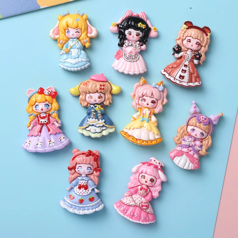 5pcs Cartoon shiny face drag princess resin flatback for craft diy supplies cabochons charms for scrampbooking embellishments