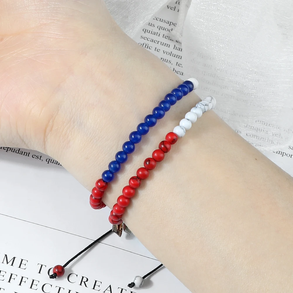 New Country National Flag Color Bracelets For Women Men 4mm Natural Stone Beads Bracelet Friendship Wristban Couple Jewelry Gift