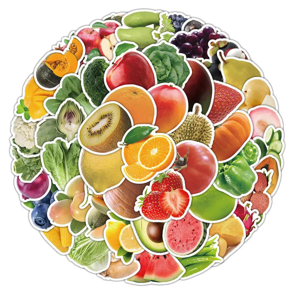 

60Pcs Waterproof Fruit Vegetable Stickers PVC Material Adhesive Decals for Laptop Water Bottle Diary DIY Decor
