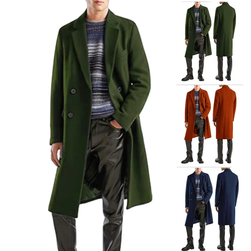 

New Woolen Long Coat Men Double-breasted Large Size Fat Jacket for Men