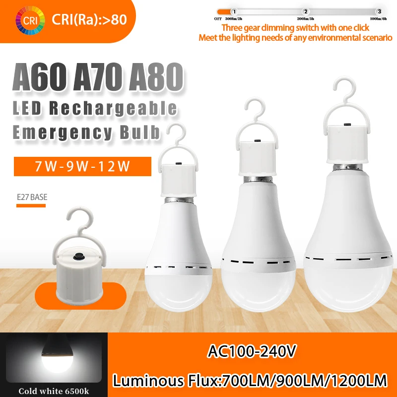

AC100-240V LED Rechargeable Bulb E27 7W 9W 12W Emergency Light Bulb for Home Power Outdoor Camping Failure Porch Garden Lamp