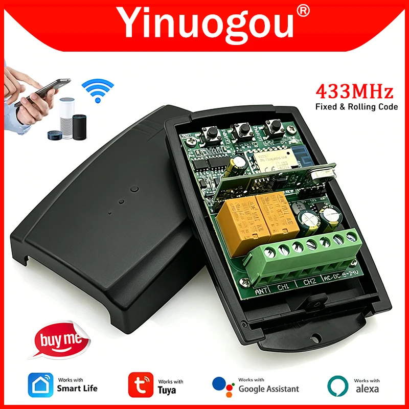 

Universal Garage Door Remote Control Receiver Opener 433MHz Tuya Wifi Smart Switch Controller 433.92MHz Fixed Code Rolling Code