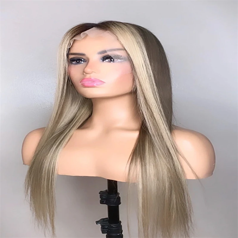 Ombre Ash Brown Wig Human Hair 180 Density Ash Blonde Natural Hairline Preplucked Brazilian Remy Wigs 13x4 Lace Frontal Wigs