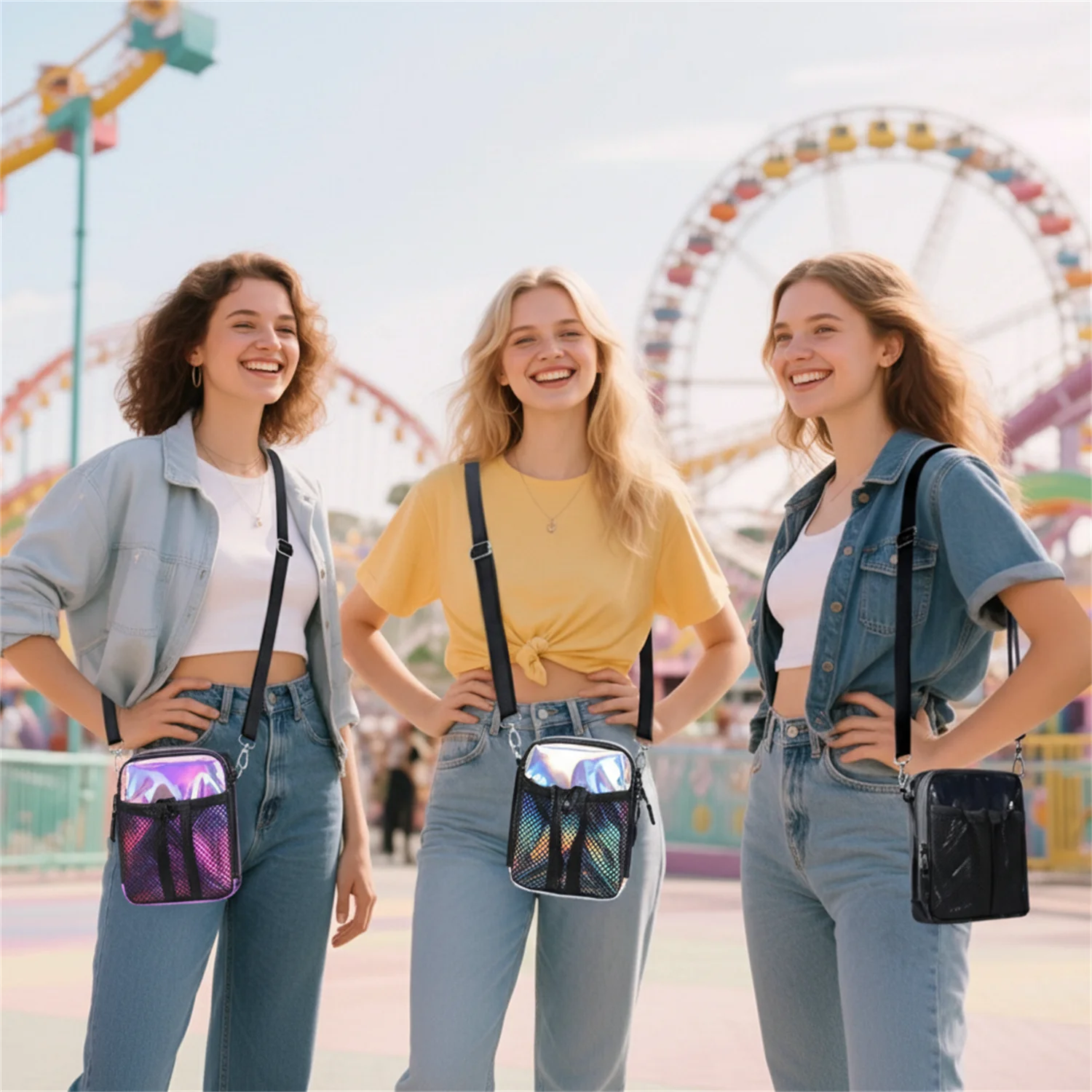 

Street Style Crossbody Phone Bag, Waterproof TPU with Multiple Pockets & Front Mesh, Laser Printed Casual Shoulder Bag for Daily